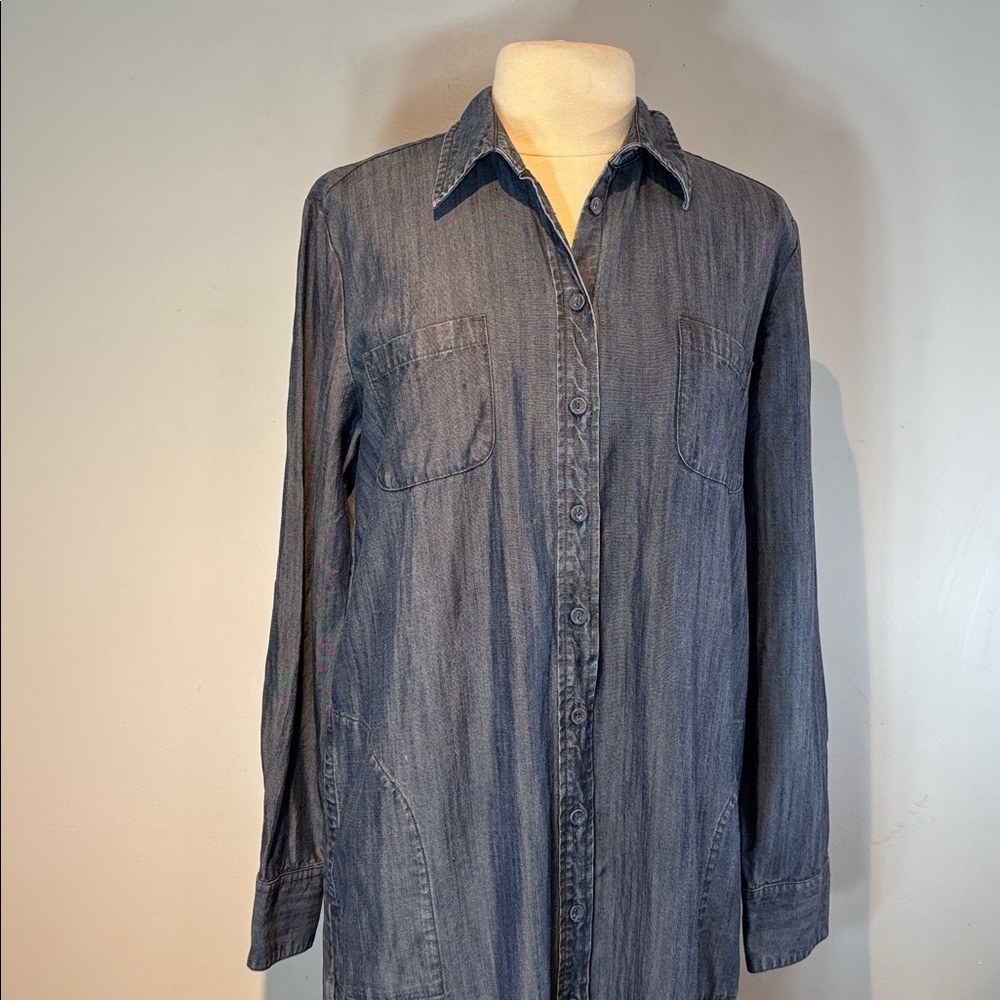 Tilley chambray denim button down dress with pockets size large - Picture 2 of 14